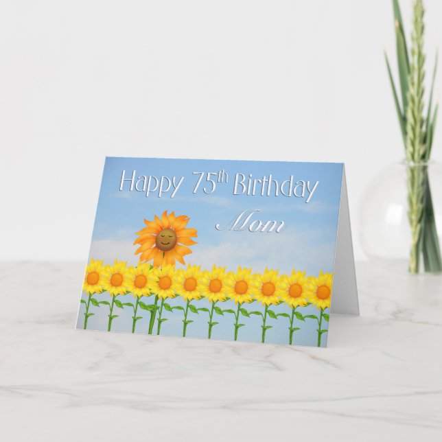 Tarjeta Mamá, cumpleaños 75, girasoles (Anverso)