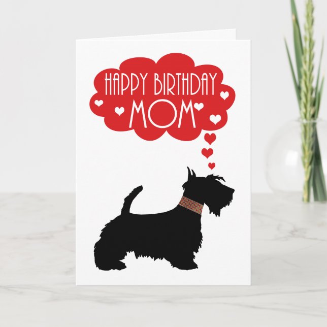 Tarjeta Mamá Cumpleaños Con Silhouette Scottish Terrier (Anverso)