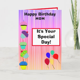 Tarjeta Mamá Cumpleaños Pasteles Ombre Stripes FOTO