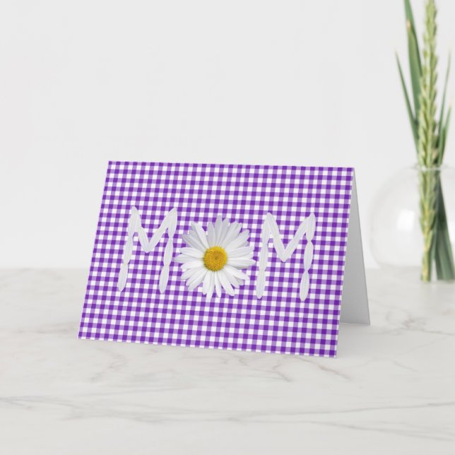 Tarjeta Mamá Daisy en Gingham púrpura y blanca (Anverso)