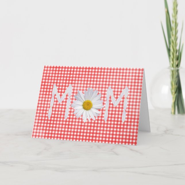 Tarjeta Mamá Daisy sobre gingham rojo y blanco (Anverso)