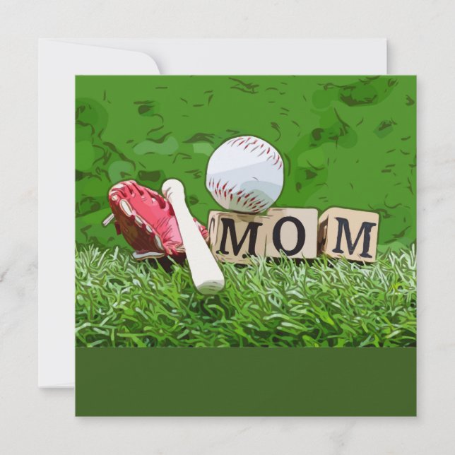 Tarjeta Mamá de béisbol con pelota verde para el día de la (Anverso)