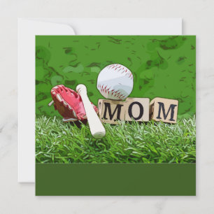 Tarjeta Mamá de béisbol con pelota verde para el día de la