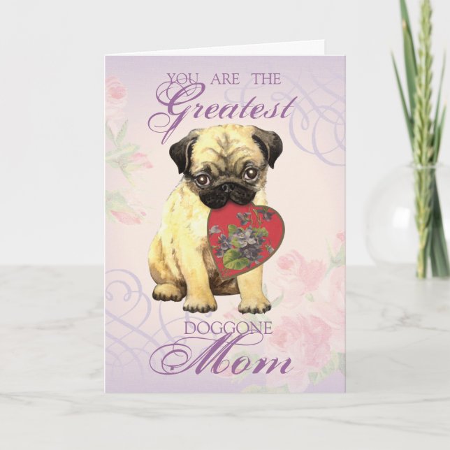 Tarjeta Mamá del corazón de pug (Anverso)