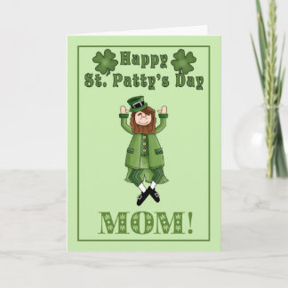 Tarjeta Mamá del día del St. Patty feliz - Leprechaun y