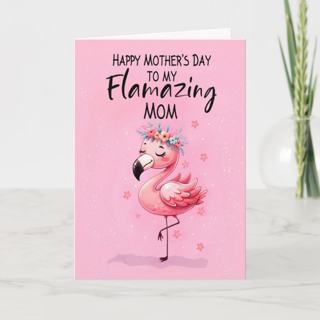 Tarjeta Mamá Día de la Madre con Flamingo Fabulous y Fun (Anverso)