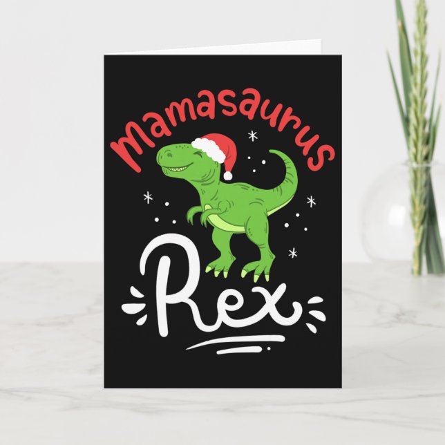 Tarjeta Mamá dinosaurio Rex Saurus de Navidad  (Anverso)