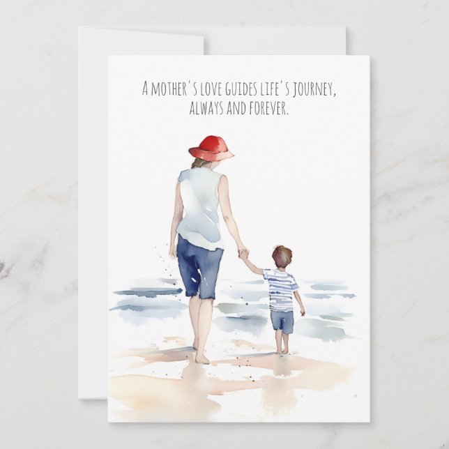 Tarjeta Mamá e hijo en la playa | Día de la Madre (Anverso)