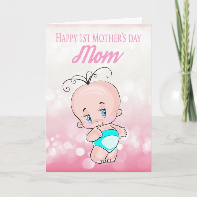 Tarjeta Mamá, el primer día de la madre con una pequeña ta (Anverso)