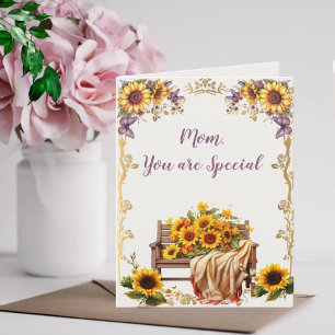 Tarjeta Mamá, eres especial - Banco con Girasoles