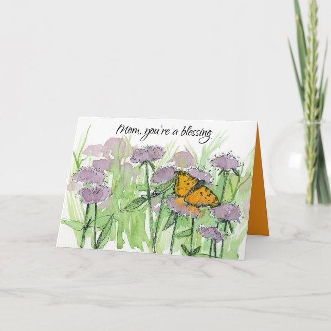 Tarjeta Mamá, eres una bendita flora de mariposas en el dí (Anverso)