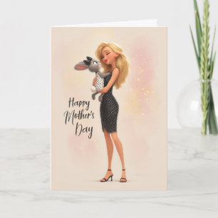 Tarjeta Mamá Estilosa Sosteniendo Conejito Feliz Día de la
