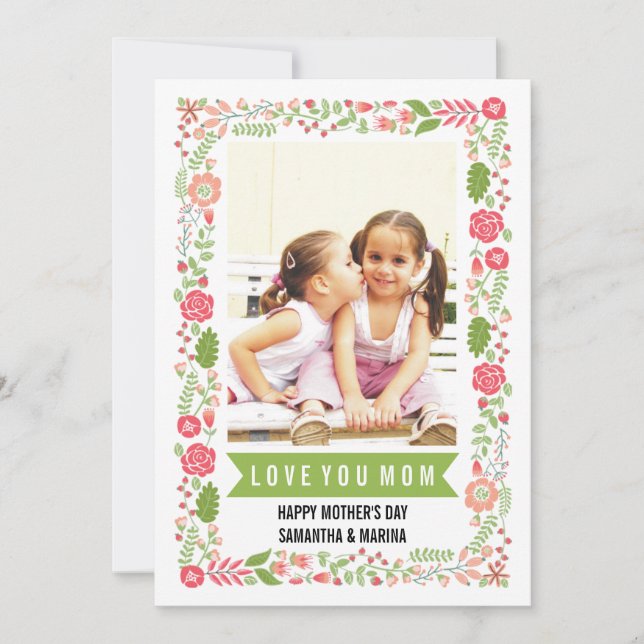 Tarjeta Mamá, Feliz Día de la Madre foto floral rosa de co (Anverso)
