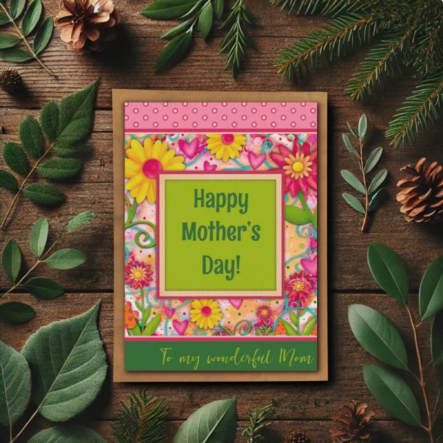Tarjeta Mamá Floral Hearts Bonito único Día de la Madre (Subido por el creador)