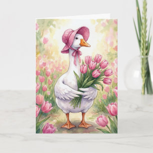 Tarjeta Mamá Gansa con Tulipanes Rosados