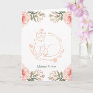 Tarjeta Mamá Gata Personalizada y Gatito Floral Día de la