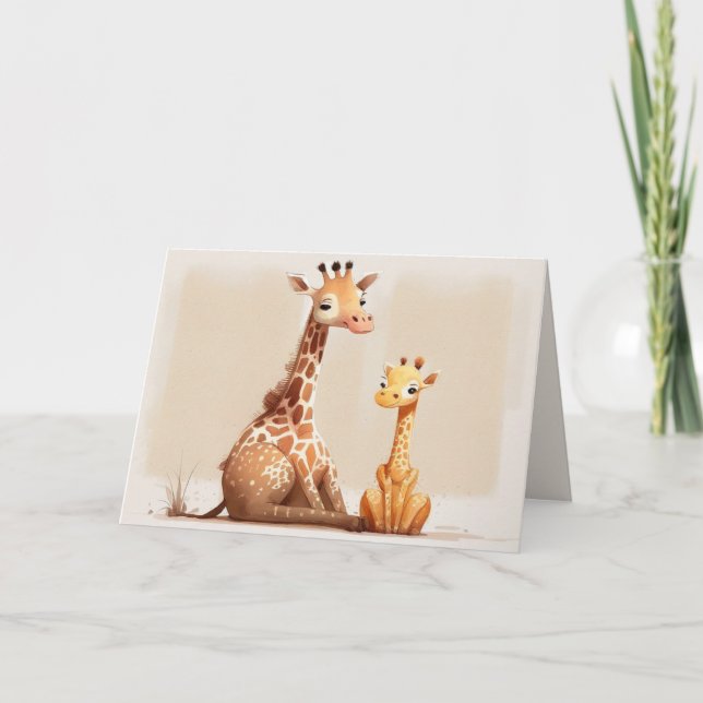 Tarjeta Mamá Giraffe con el bebé (Anverso)