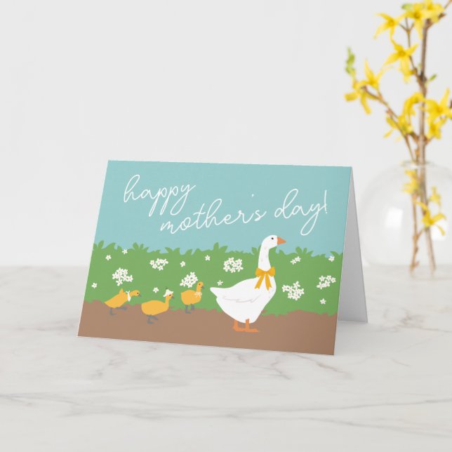 Tarjeta Mama Goose & 3 Goslings Happy Mother's Day (flor amarilla)