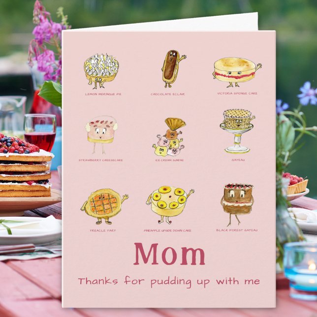 Tarjeta Mamá Gracias Por Cita De Día de la Madre Graciosa (Thanks for pudding up with me funny Cake quote joke happy mothers day card)