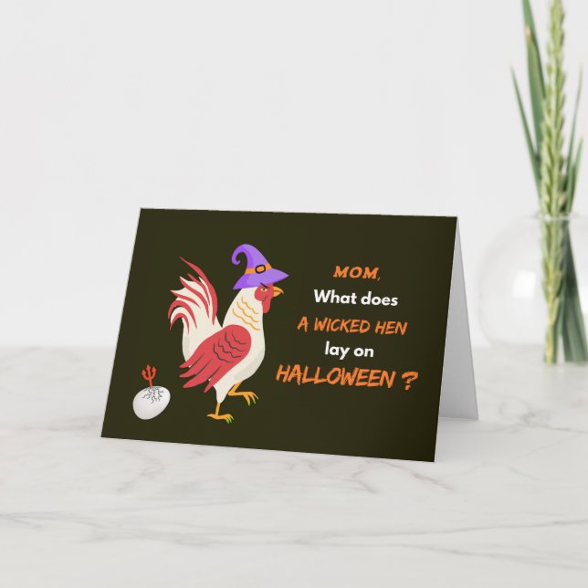 Tarjeta Mamá Halloween con el Hen Malvado y el Huevo Desvi (Anverso)