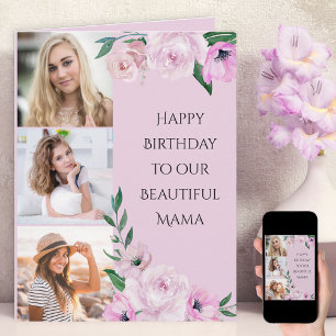 Tarjeta Mama Happy Birday 3 Photo Pink Floral