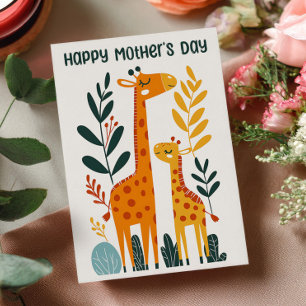 Tarjeta Mamá Jirafa con Cría Linda Feliz Día de la Madre