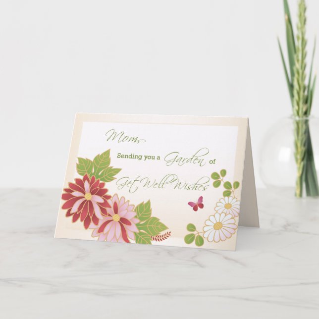 Tarjeta Mamá, Madre, Deseos, Flores, Mariposa (Anverso)
