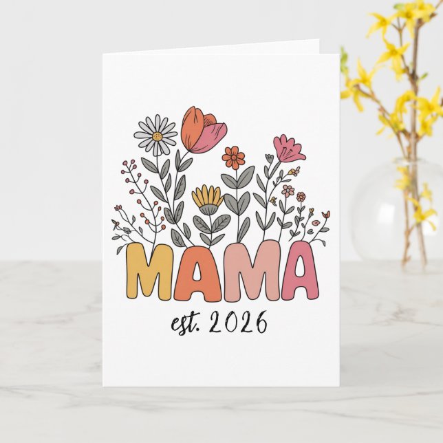 Tarjeta Mamá Mama Est 2026 Embarazo Floral Personalizado (flor amarilla)