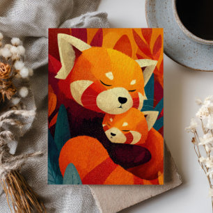 Tarjeta Mamá Panda Rojo con Cachorro Lindo Feliz Día de la