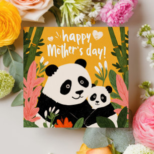 Tarjeta Mamá Panda y Cachorro Linda Feliz Día de la Madre 