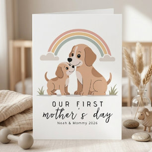 Tarjeta Mamá Perro Cachorro Primer Día de la Madre Pastel 