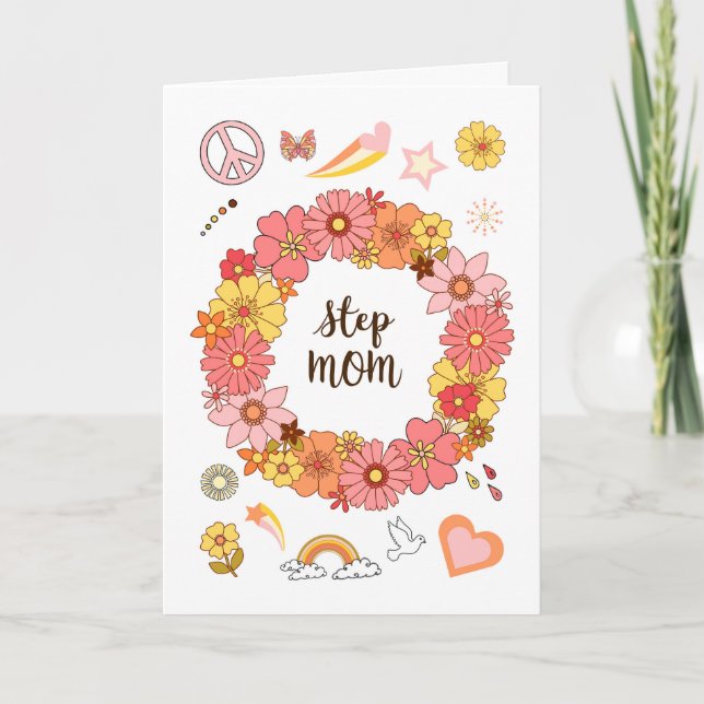 Tarjeta Mamá por el Día de la Madre Floral Paz y Amor   (Anverso)