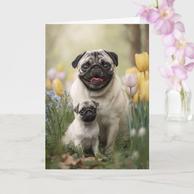 Tarjeta Mamá Pug Día de la Madre Amor (Orquídea)