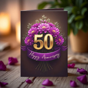 Tarjeta Mamá púrpura florece aniversario de oro 50 anivers