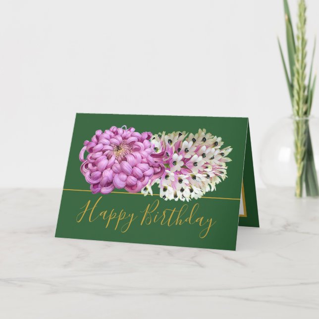 Tarjeta Mamá rosa y orquídeas blancas Bouquet floral Cumpl (Anverso)