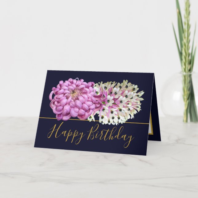 Tarjeta Mamá rosa y orquídeas blancas Bouquet floral Cumpl (Anverso)