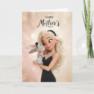 Tarjeta Mamá Rubia Sosteniendo Conejito Lindo Feliz Día de