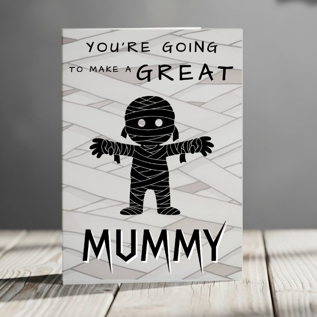 Tarjeta Mamá será Halloween: Felicitaciones en Baby Shower (Mummy congratulations card for Mother to be - Baby shower)