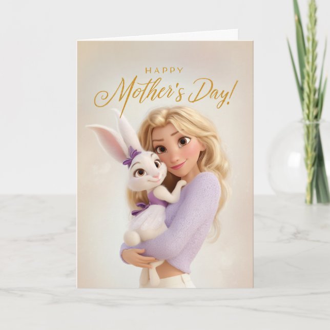 Tarjeta Mama Snuggling Her Baby Bunny Mother's Day Card (Anverso)
