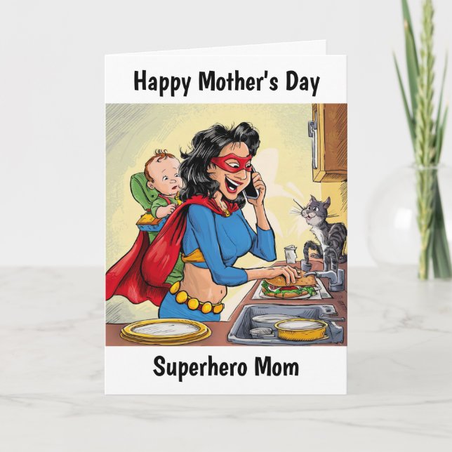Tarjeta Mamá Superhéroe Día de la Madre Personalizado (Anverso)