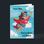 Tarjeta Mamá Superhéroe Personalizada<br><div class="desc">Celebra la fuerza extraordinaria y el amor de las madres con nuestra cautivadora tarjeta del Día de la Madre que presenta a una mamá superheroína y su hijo en vuelo, simbolizando el vínculo irrompible entre madre e hijo, y honrando la notable resiliencia y determinación de las madres en todas partes....</div>