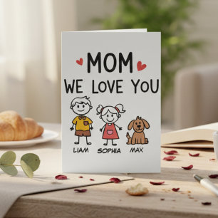 Tarjeta Mamá Te Amamos Nombres de Niños Familia Adorable
