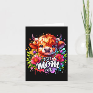 Tarjeta Mamá vaca de las tierras altas florales día de la