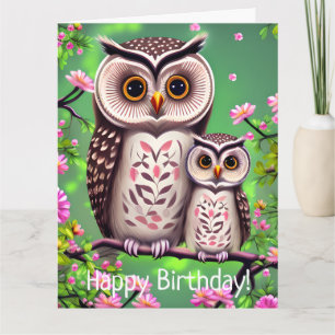 Tarjeta Mamá y Bebé Lechuza