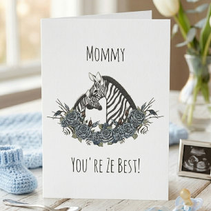 Tarjeta Mamá y Bebé Niño Cebra Feliz Día de la Madre