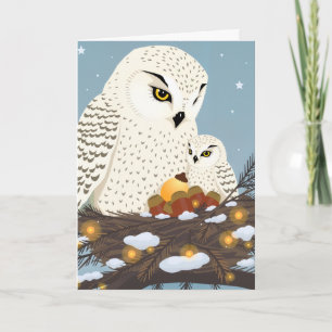 Tarjeta Mamá y búho listos para Navidad