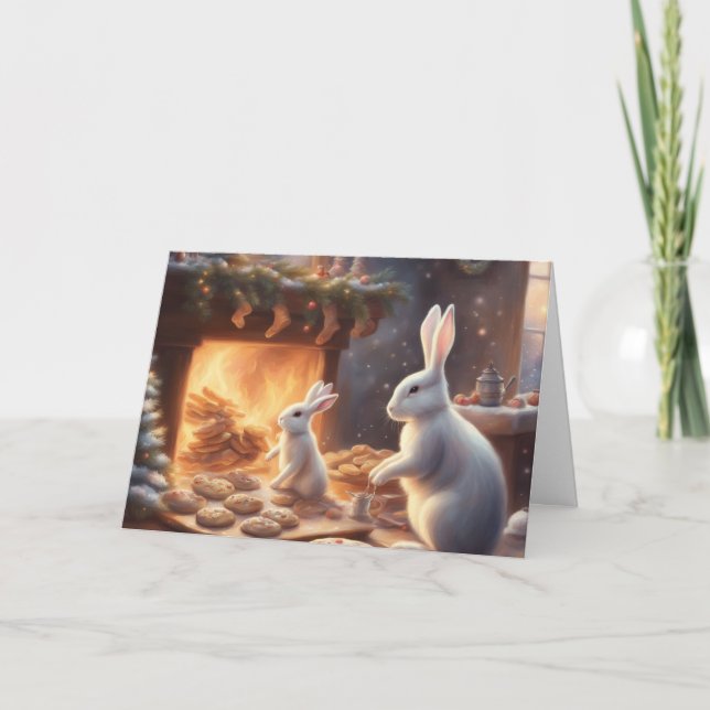 Tarjeta Mamá y conejito bebé en Navidad (Anverso)