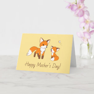 Tarjeta Mamá y Kit el día de la madre Fox en blanco amaril