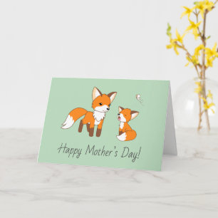 Tarjeta Mamá y Kit el Día de la Madre Fox en blanco verde