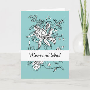Tarjeta Mamá y papá Boda gracias con flores en Verde azula